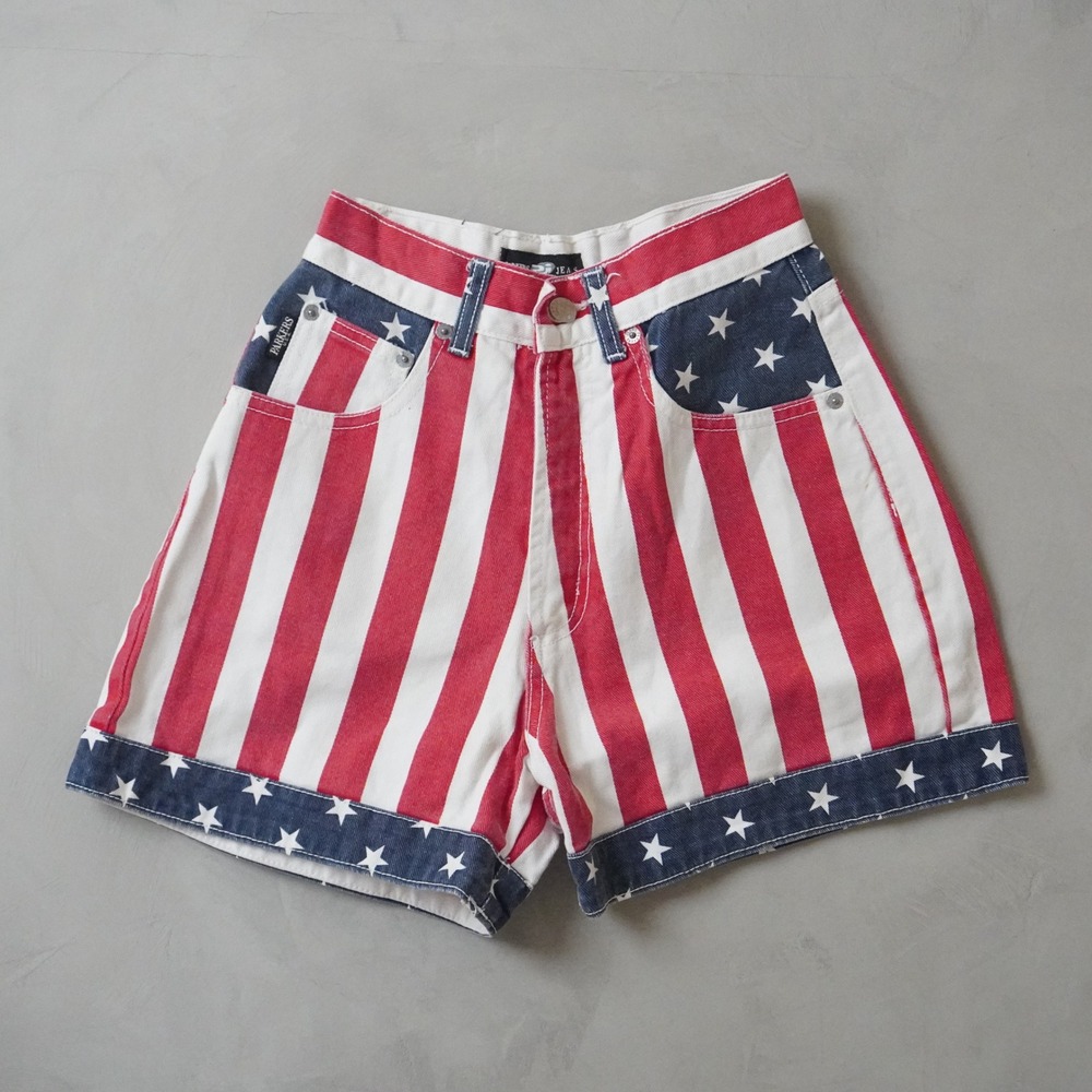 Vintage Parkers Jeans American Flag Shorts Small USA Made 90s Stars and Stripes